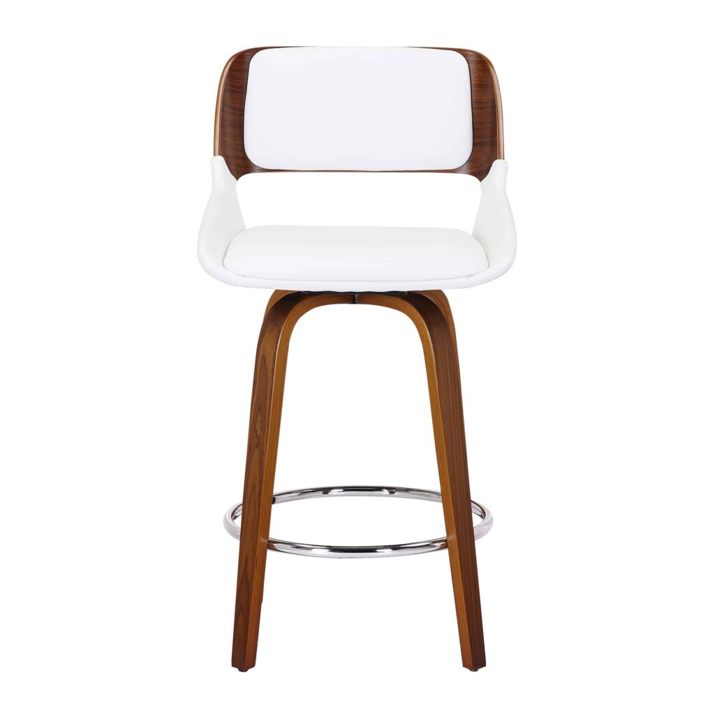 Hudson 26" Counter Stool with Swivel in White Faux Leather and Walnut - Image 5