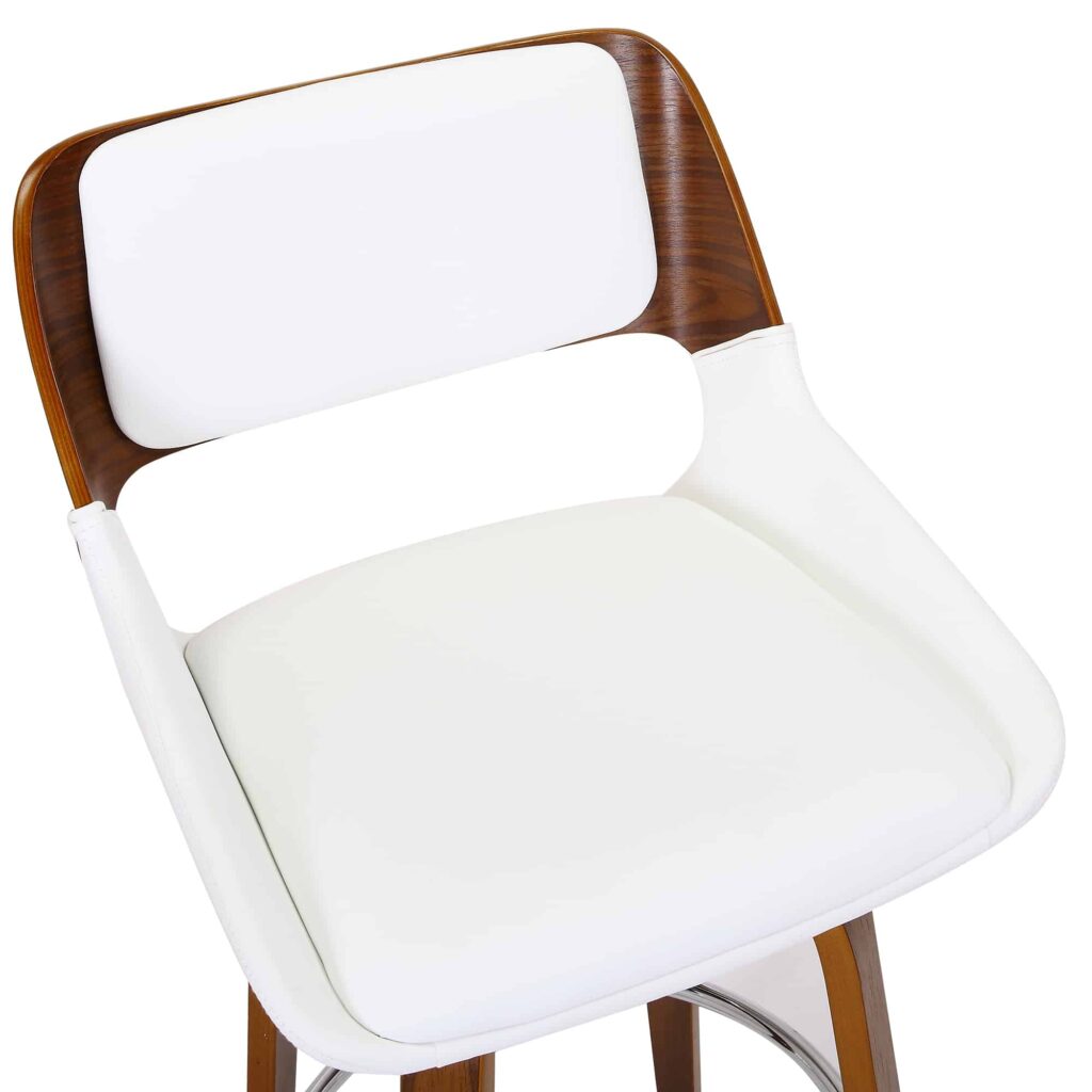 Hudson 26" Counter Stool with Swivel in White Faux Leather and Walnut - Image 6