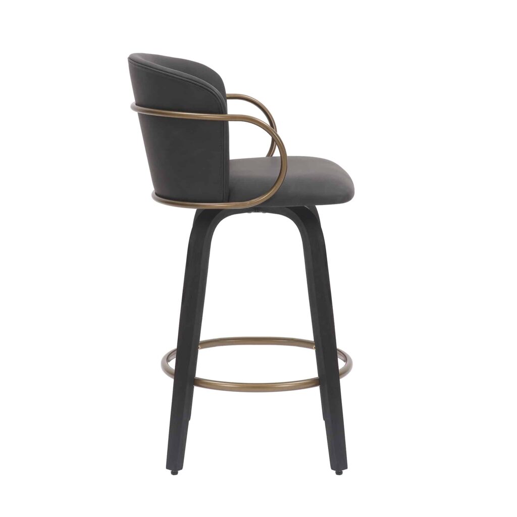Lawson 26" Counter Stool, Set of 2, with Swivel in Vintage Charcoal, Black and Aged Gold - Image 4