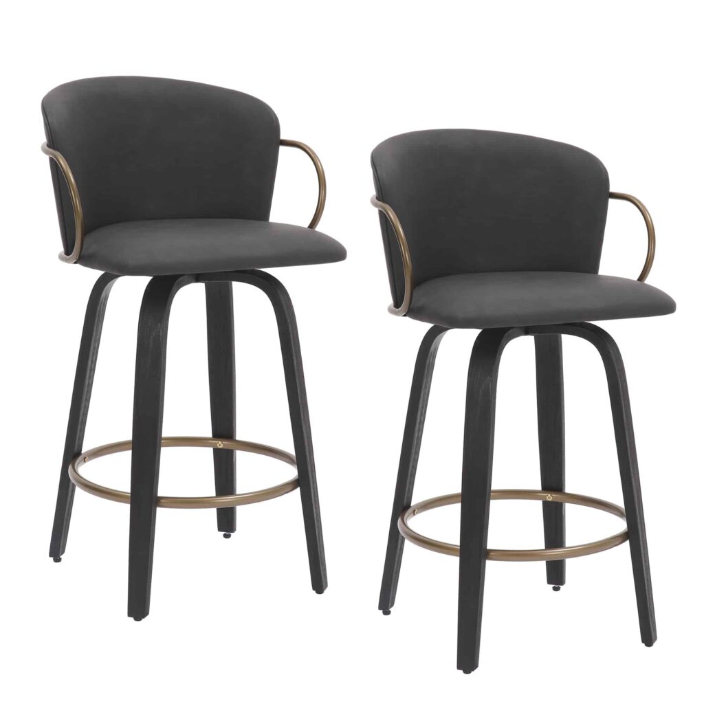 Lawson 26" Counter Stool, Set of 2, with Swivel in Vintage Charcoal, Black and Aged Gold - Image 7