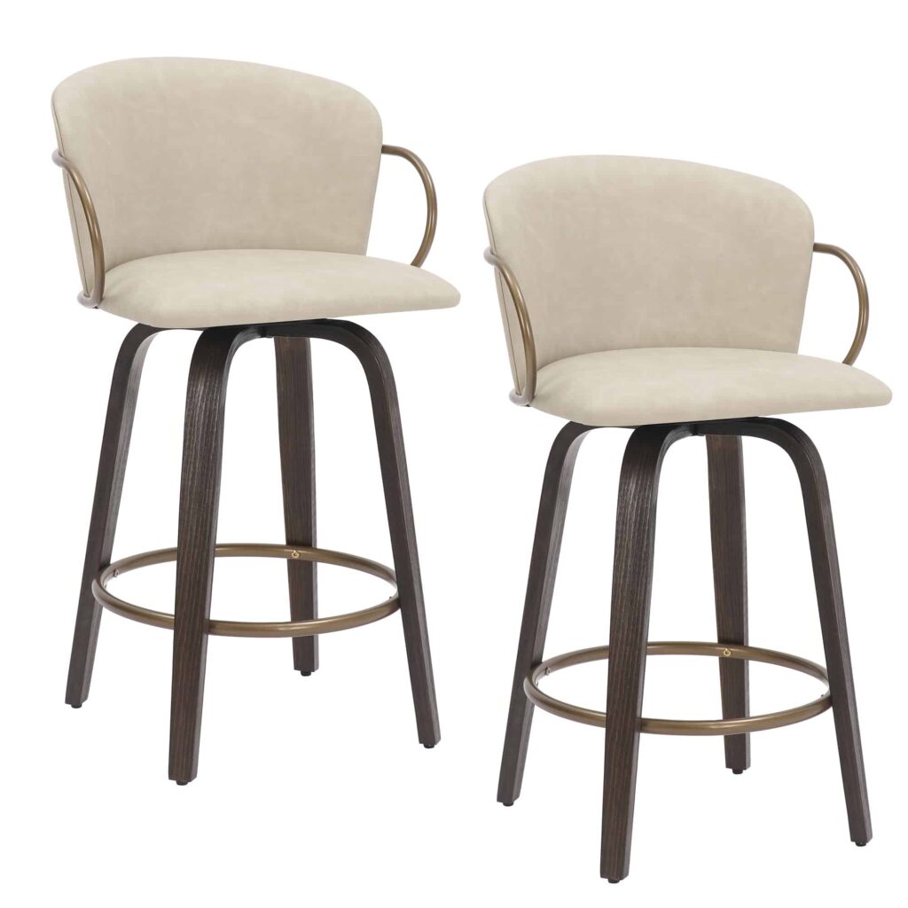 Lawson 26" Counter Stool, Set of 2, with Swivel in Vintage Ivory, Brown and Aged Gold - Image 7