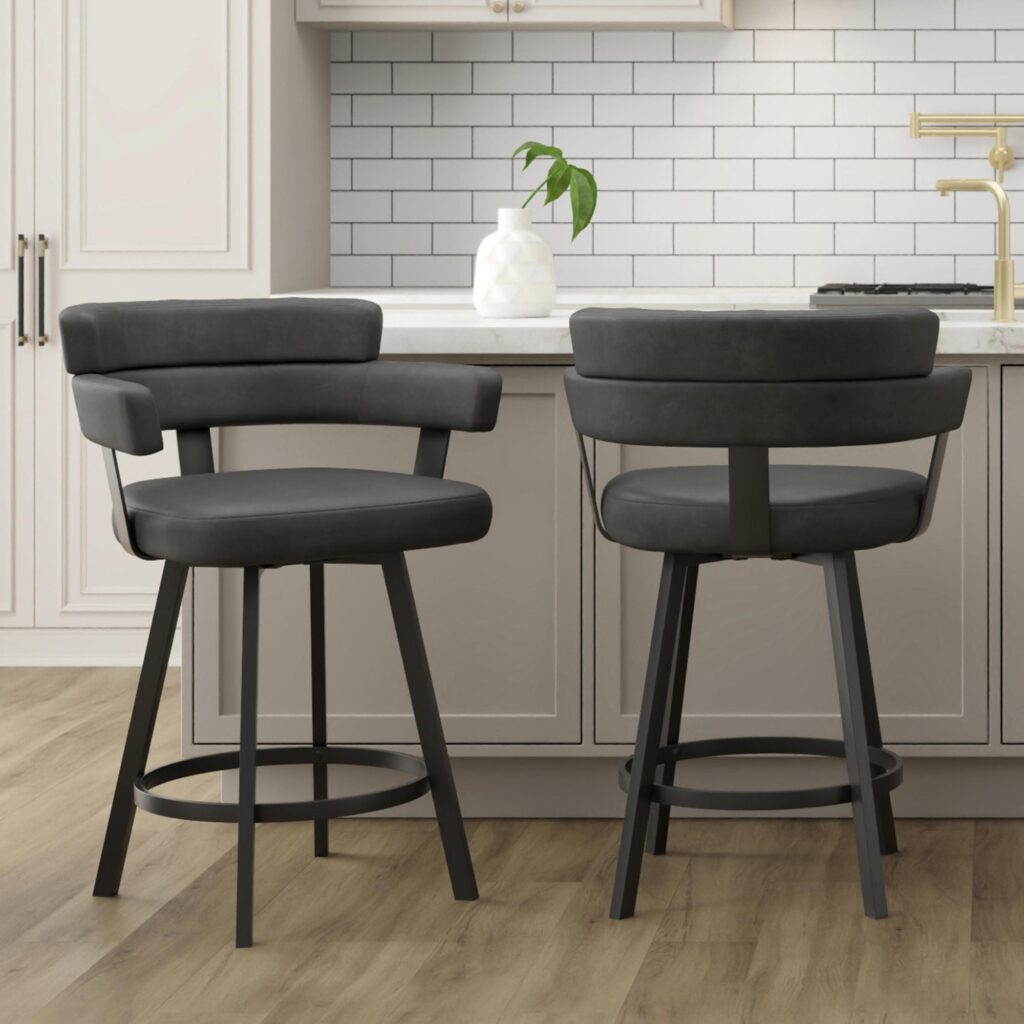 Oberon 26" Counter Stool with Swivel, set of 2 in Charcoal and Black - Image 2