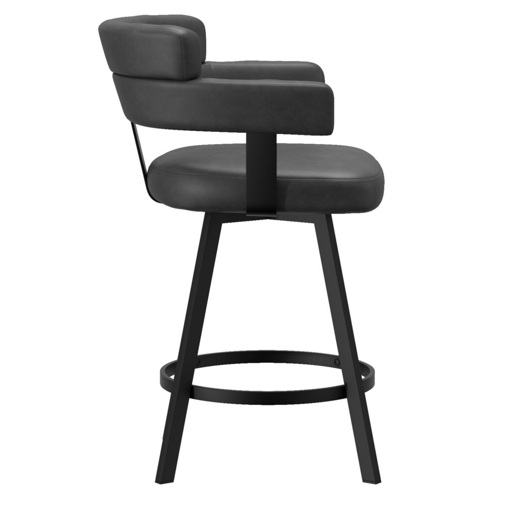 Oberon 26" Counter Stool with Swivel, set of 2 in Charcoal and Black - Image 4