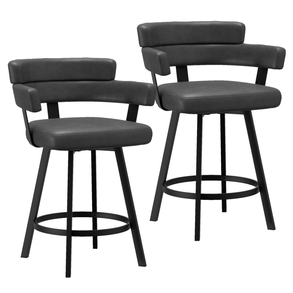 Oberon 26" Counter Stool with Swivel, set of 2 in Charcoal and Black - Image 7
