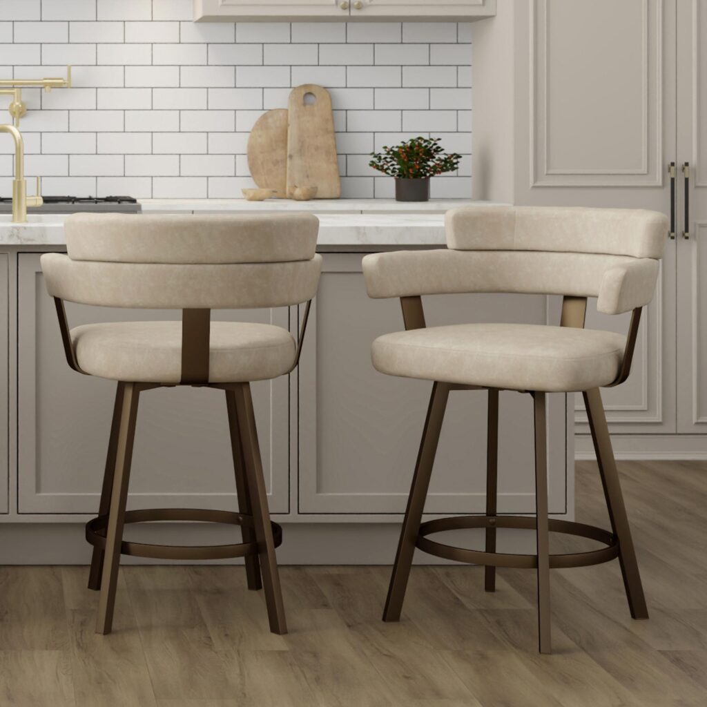 Oberon 26" Counter Stool with Swivel, set of 2 in Vintage Ivory and Aged Gold - Image 2