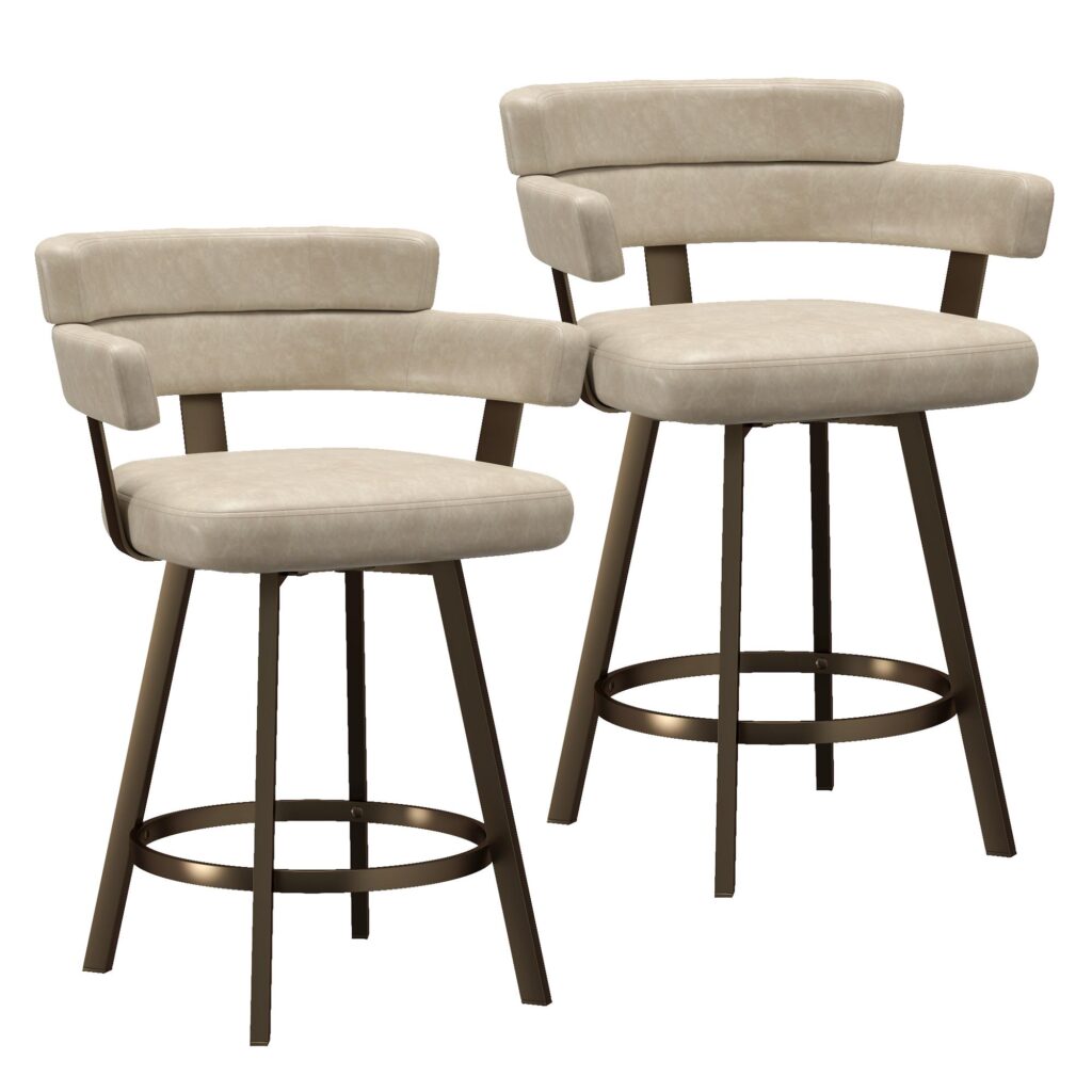 Oberon 26" Counter Stool with Swivel, set of 2 in Vintage Ivory and Aged Gold - Image 7