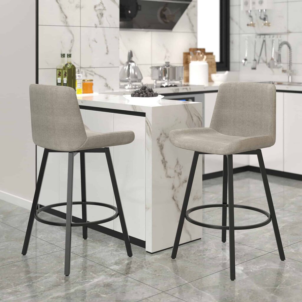 Fern 26" Counter Stool, set of 2, with Swivel in Grey Fabric and Black - Image 2