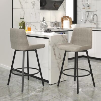 Fern 26" Counter Stool, set of 2, with Swivel in Grey Fabric and Black 203-666GY 203 666GY 1