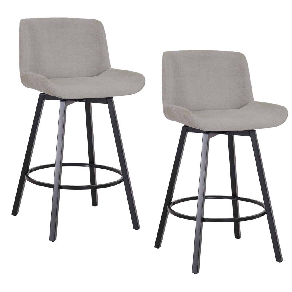 Fern 26" Counter Stool, set of 2, with Swivel in Grey Fabric and Black - Image 7