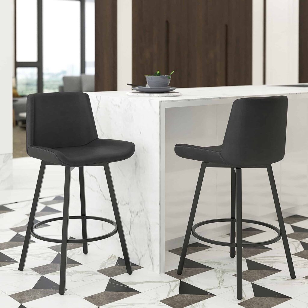 Fern 26" Counter Stool, set of 2, with Swivel in Vintage Charcoal Faux Leather and Black - Image 2