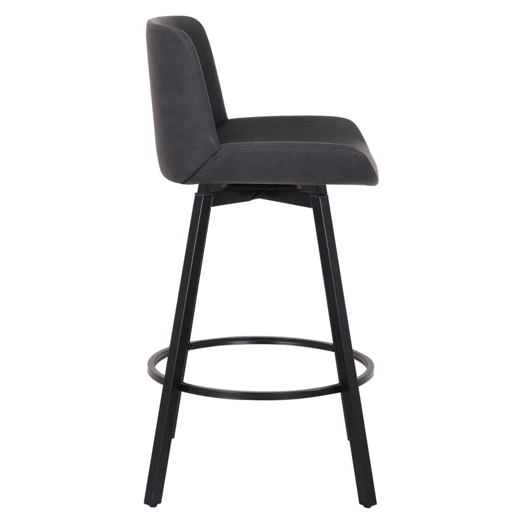 Fern 26" Counter Stool, set of 2, with Swivel in Vintage Charcoal Faux Leather and Black - Image 4