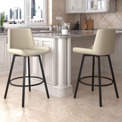 Fern 26" Counter Stool, set of 2, with Swivel in Vintage Ivory Faux Leather and Black 9 Fern 26" Counter Stool, set of 2, with Swivel in Vintage Ivory Faux Leather and Black 203-666PUIV 203 666PUIV 1