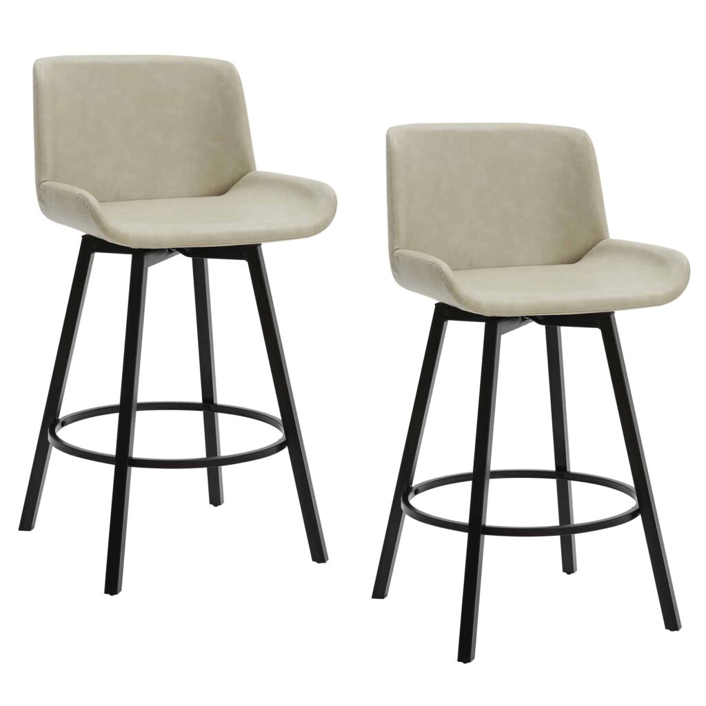 Fern 26" Counter Stool, set of 2, with Swivel in Vintage Ivory Faux Leather and Black - Image 7