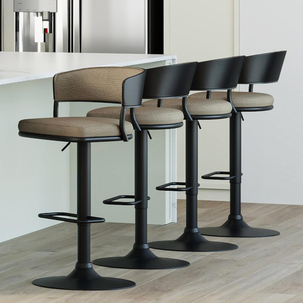 Kazan Adjustable Air-Lift Stool, Set of 2 in Dark Beige Performance Fabric & Black Metal - Image 2