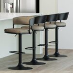 Kazan Adjustable Air-Lift Stool, Set of 2 in Dark Beige Performance Fabric & Black Metal 203-904DKB 203 904DKB 1