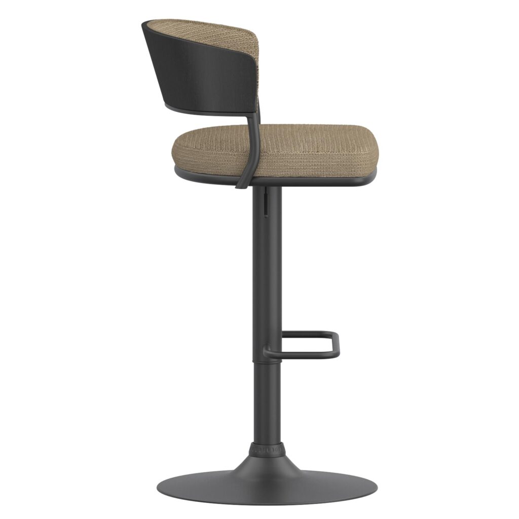 Kazan Adjustable Air-Lift Stool, Set of 2 in Dark Beige Performance Fabric & Black Metal - Image 4