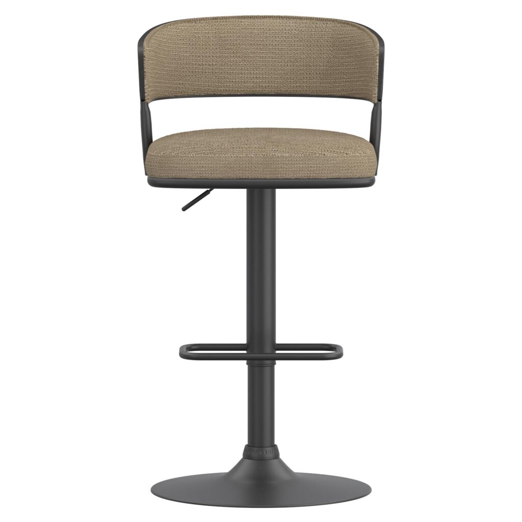 Kazan Adjustable Air-Lift Stool, Set of 2 in Dark Beige Performance Fabric & Black Metal - Image 5