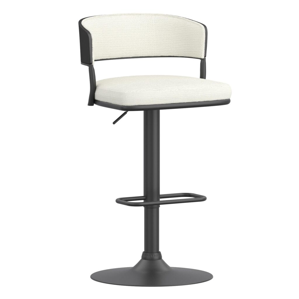 Kazan Adjustable Air-Lift Stool, Set of 2 in Ivory Performance Fabric & Black Metal