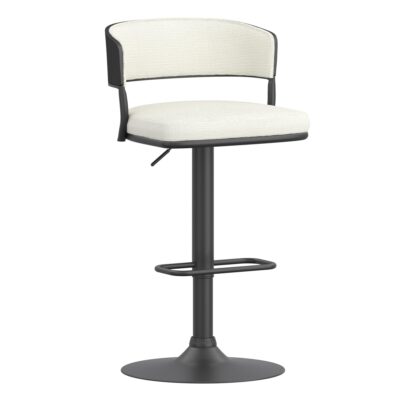 Kazan Adjustable Air-Lift Stool, Set of 2 in Ivory Performance Fabric & Black Metal