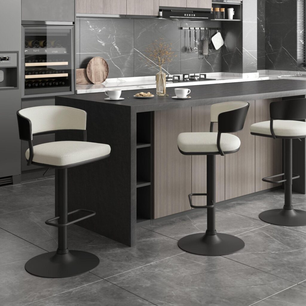 Kazan Adjustable Air-Lift Stool, Set of 2 in Ivory Performance Fabric & Black Metal - Image 2