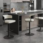 Kazan Adjustable Air-Lift Stool, Set of 2 in Ivory Performance Fabric & Black Metal 203-904IV 203 904IV 1