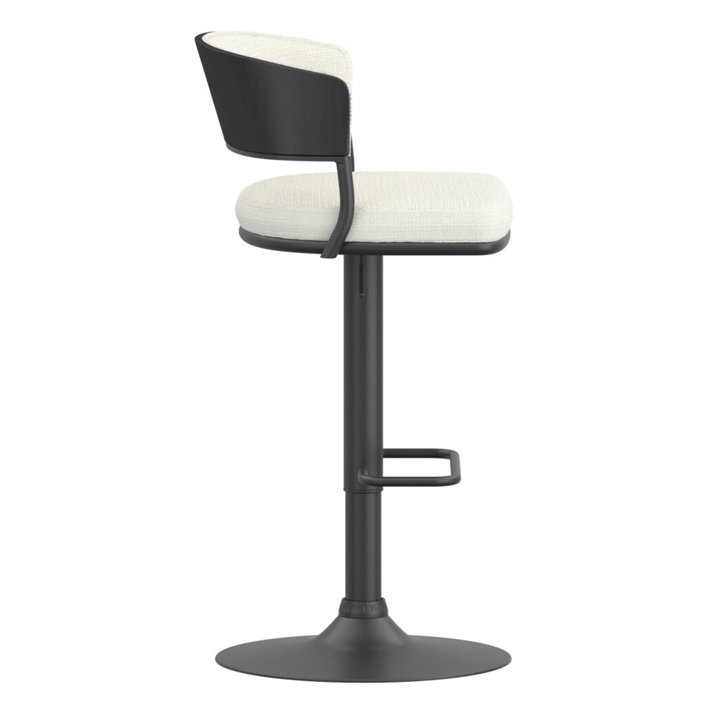 Kazan Adjustable Air-Lift Stool, Set of 2 in Ivory Performance Fabric & Black Metal - Image 4
