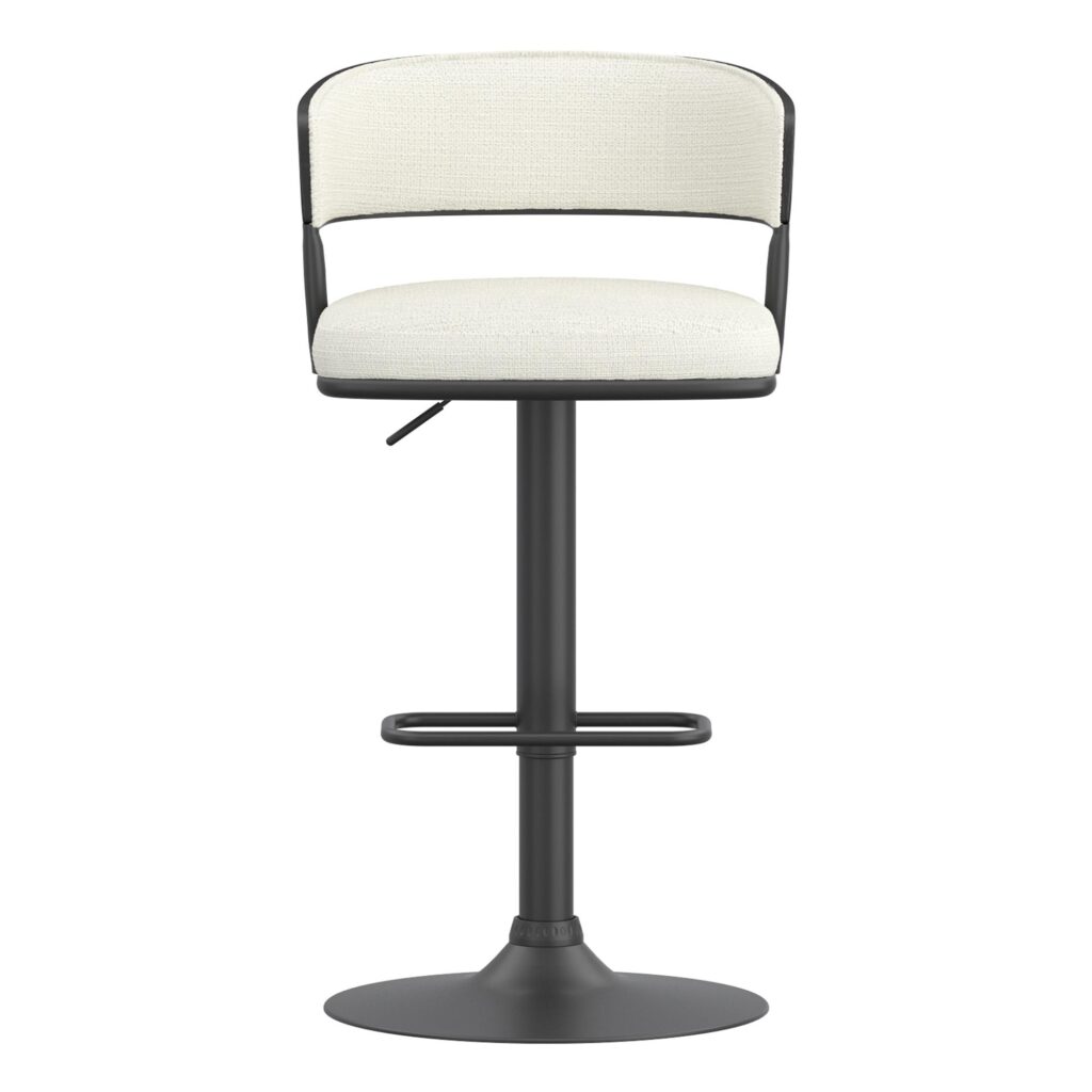 Kazan Adjustable Air-Lift Stool, Set of 2 in Ivory Performance Fabric & Black Metal - Image 5