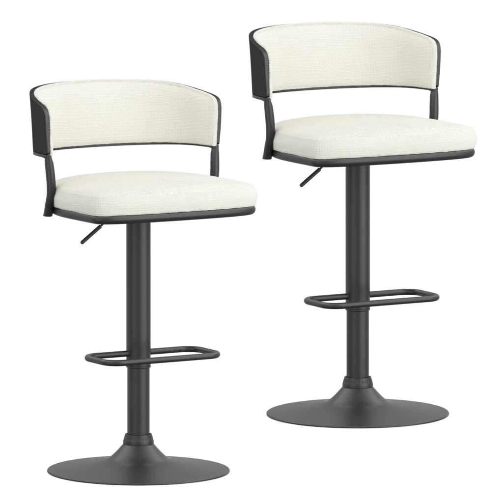 Kazan Adjustable Air-Lift Stool, Set of 2 in Ivory Performance Fabric & Black Metal - Image 7