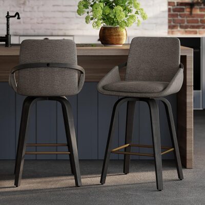 Parker 26" Counter Stool w/Swivel, Set of 2 in Charcoal Performance Fabric & Black 203-944CH 203 944CH 1