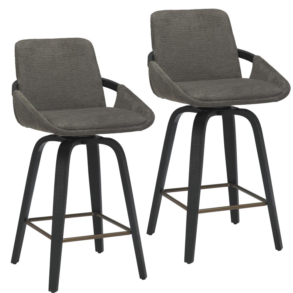 Parker 26" Counter Stool w/Swivel, Set of 2 in Charcoal Performance Fabric & Black - Image 7