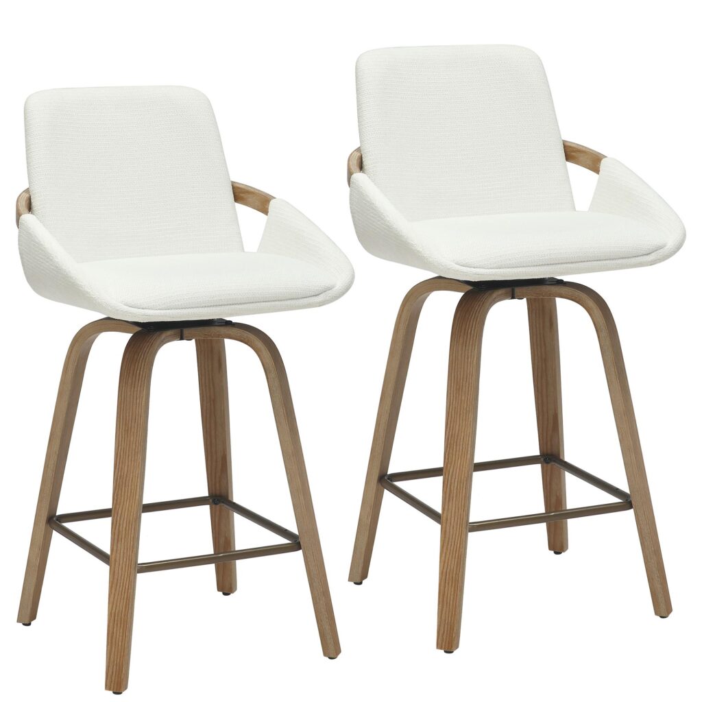 Parker 26" Counter Stool w/Swivel, Set of 2 in Ivory Performance Fabric & Whitewashed - Image 7