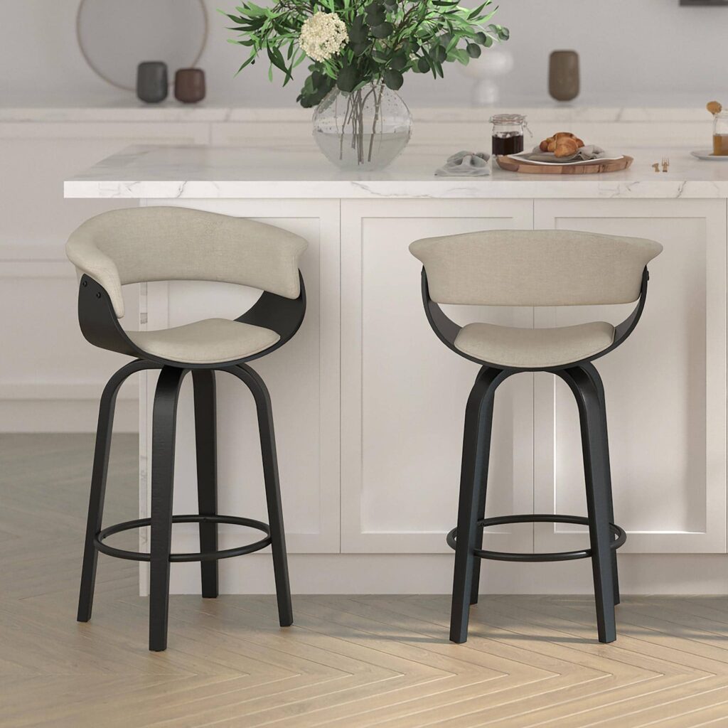 Holt 26" Counter Stool in Beige Fabric and Black - Image 2