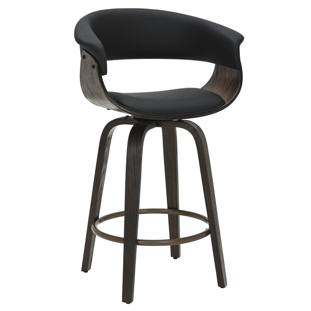 Holt 26" Counter Stool with Swivel, set of 2 in Black and Walnut