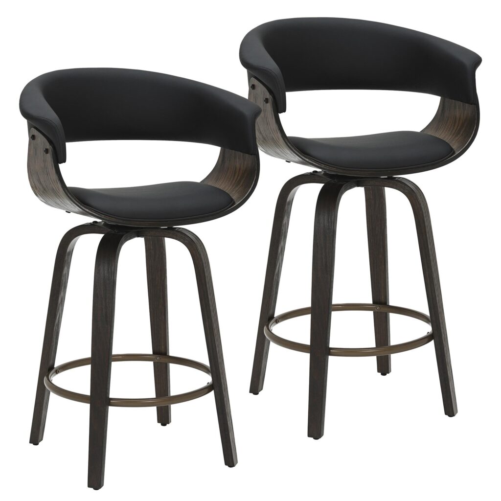 Holt 26" Counter Stool with Swivel, set of 2 in Black and Walnut - Image 7