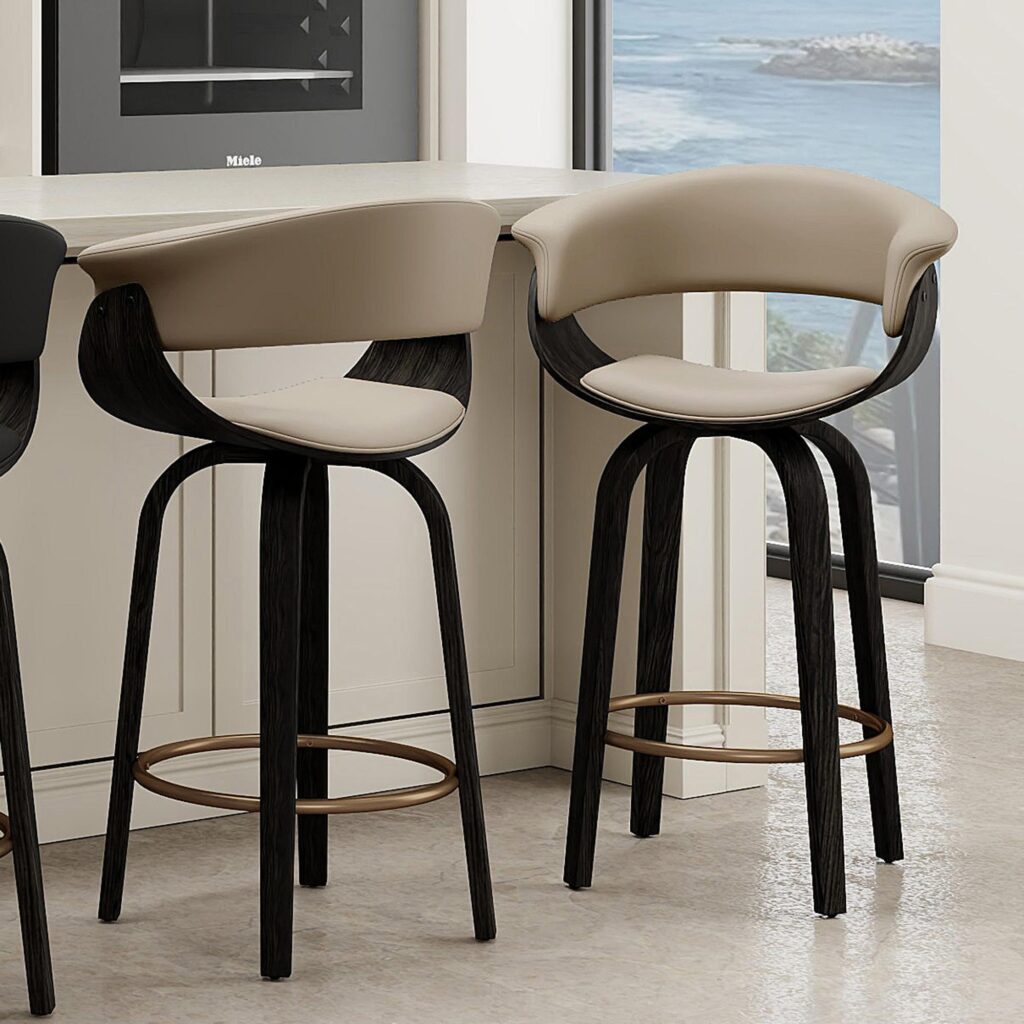 Holt 26" Counter Stool with Swivel, set of 2 in Mushroom and Walnut - Image 2