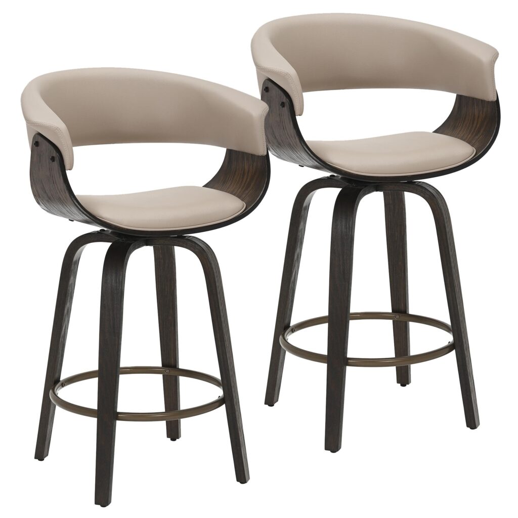Holt 26" Counter Stool with Swivel, set of 2 in Mushroom and Walnut - Image 7