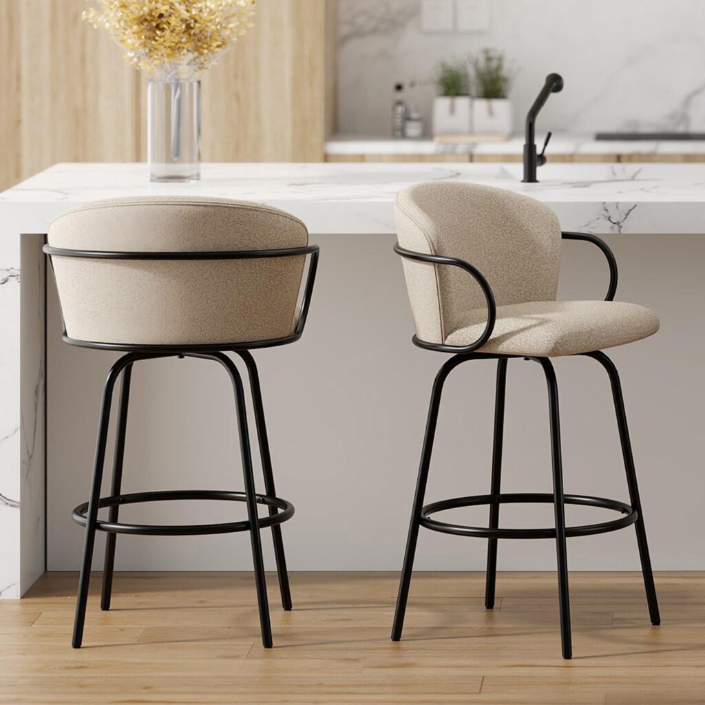 Kalani 26" Counter Stool w/Swivel, Set of 2 in Warm Grey & Black - Image 2