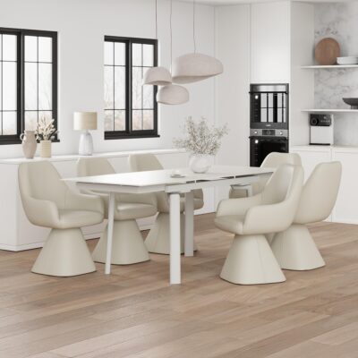 Bellaro/Caprese 7pc Dining Set - Travertine Table with Beige Chair
