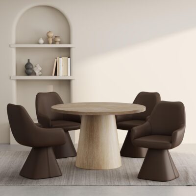 Godiva/Caprese 5pc Dining Set - Ivory Table with Brown Chair