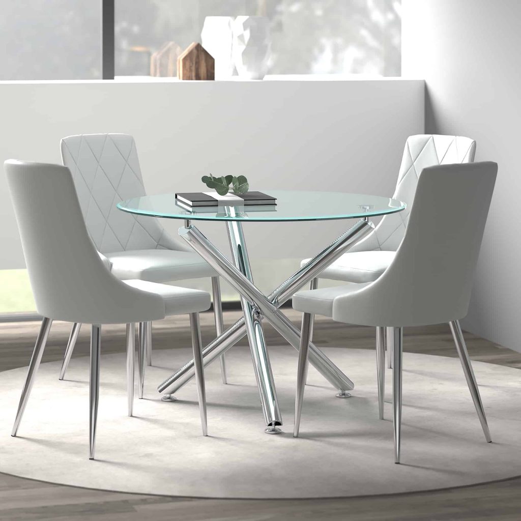 Solara/Devo 5pc Dining Set in Chrome with Grey Chair 207-160_087LG 207 160 087LG