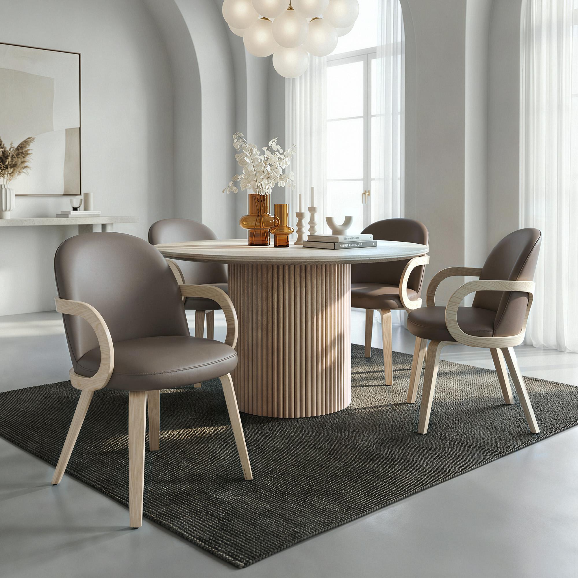 Thalia and Celest 5pc Dining Set - Ivory and Travertine Table and Dark Taupe Chairs 1 Thalia and Celest 5pc Dining Set - Ivory and Travertine Table and Dark Taupe Chairs
