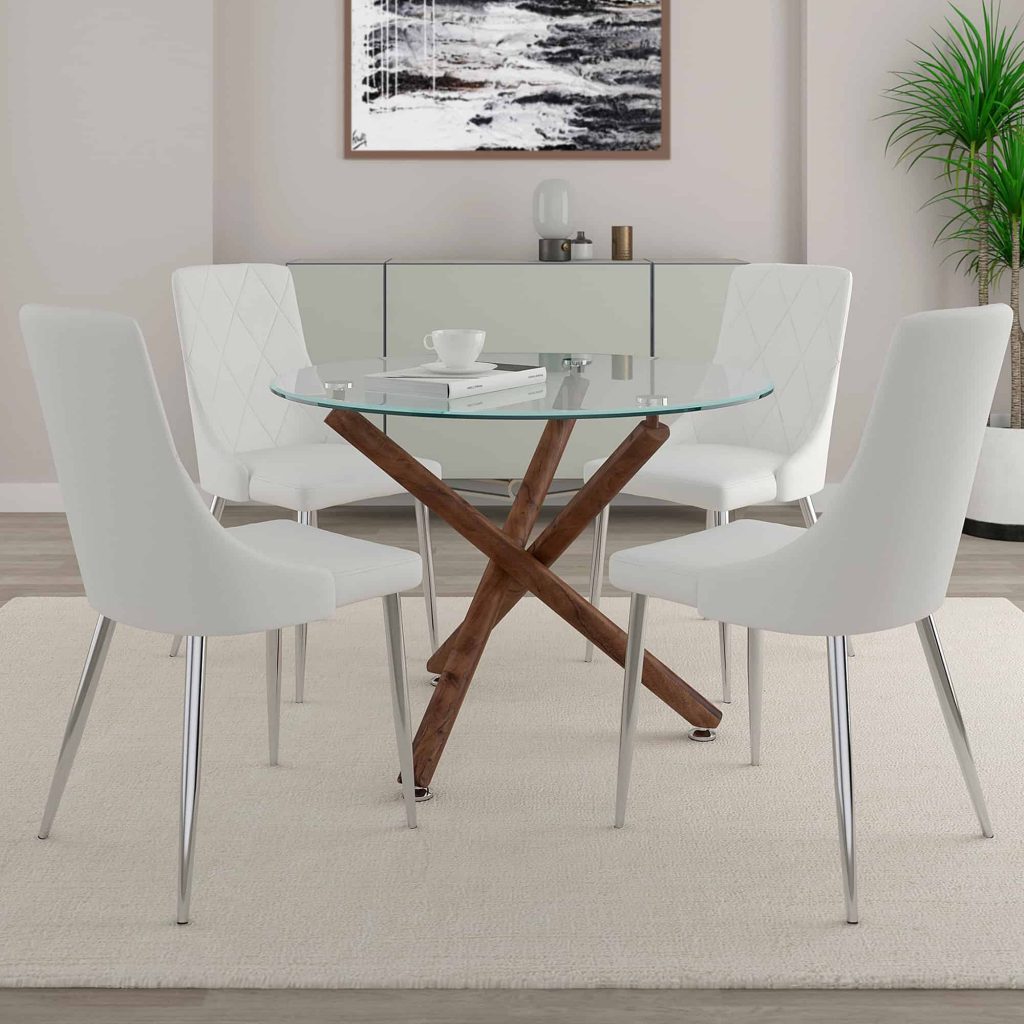 Rocca/Devo 5pc Dining Set in Walnut with White Chair 207-264/087WT 207 264 087WT