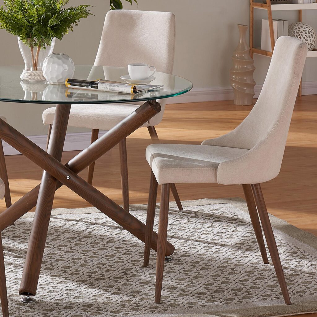 Rocca/Cora 5pc Dining Set in Walnut with Beige Chair - Image 10