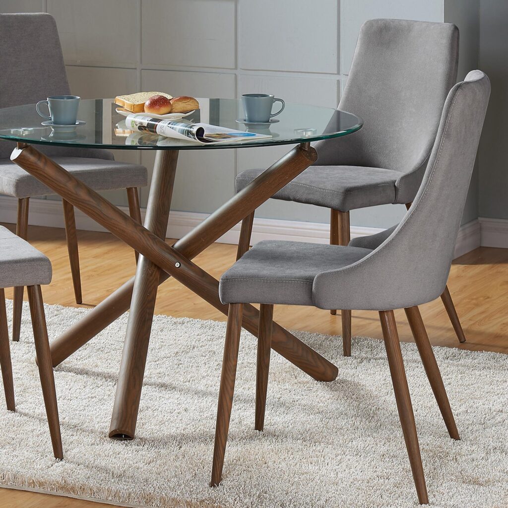Rocca/Cora 5pc Dining Set in Walnut with Grey Chair - Image 10