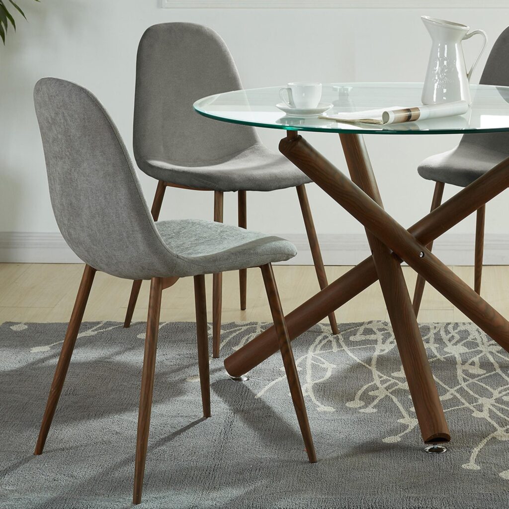 Rocca/Lyna 5pc Dining Set in Walnut with Grey Chair - Image 10