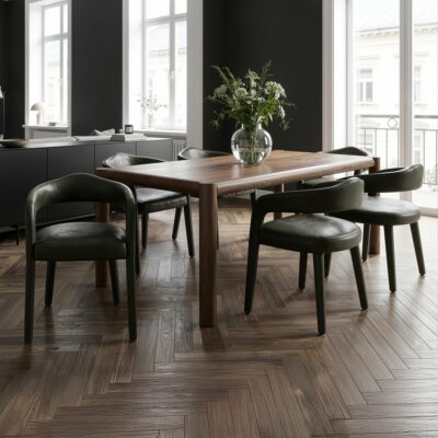 Advik and Caden 7pc Dining Set - Walnut Table and Moss Chairs