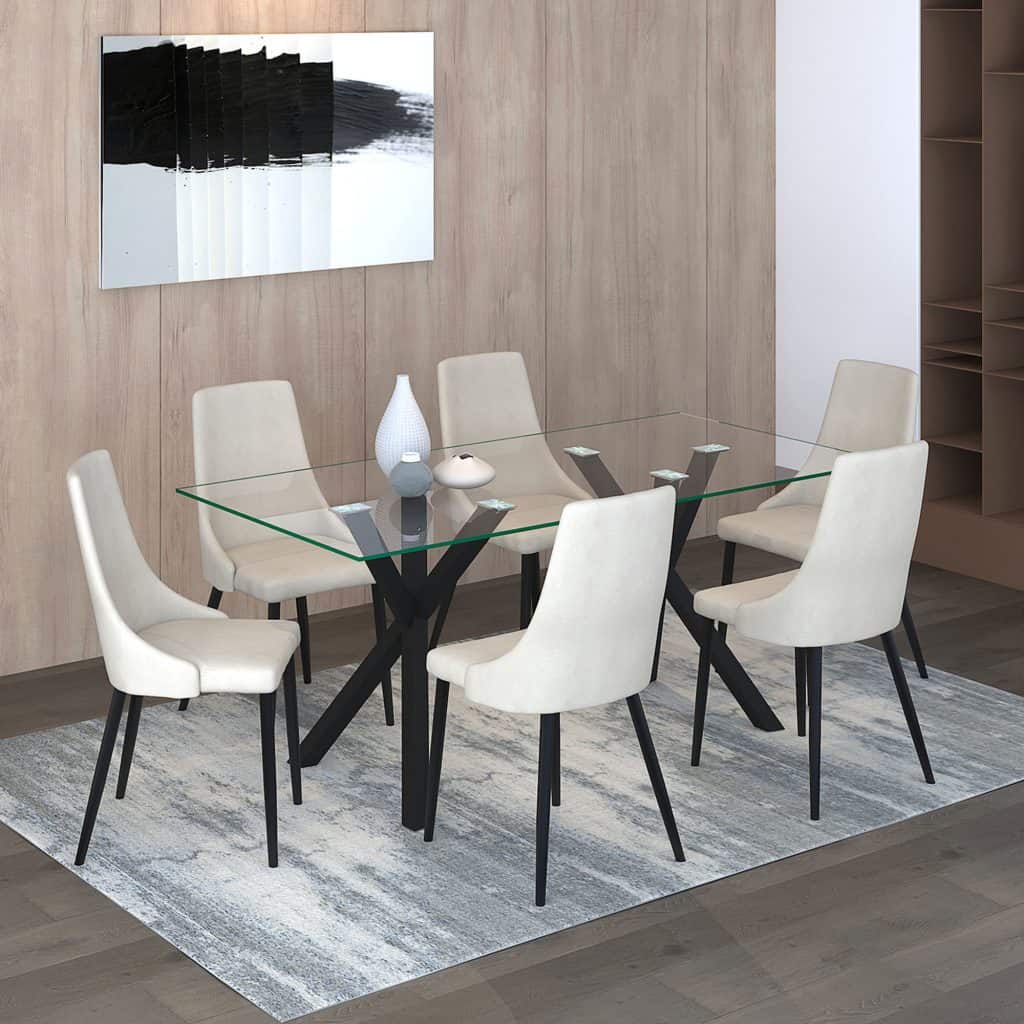 Stark/Venice 7pc Dining Set in Black with Beige Chair 207-535BK/536BG 207 535BK 536BG