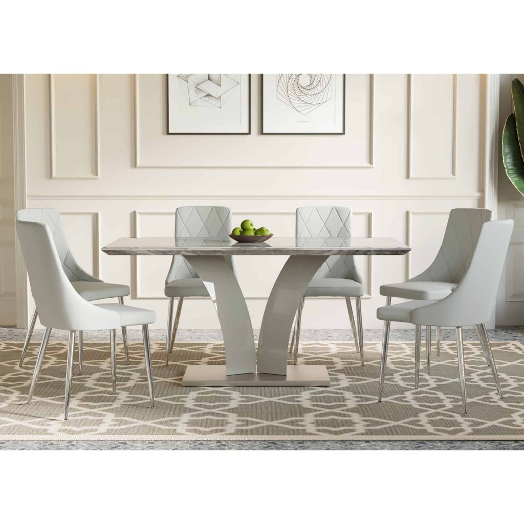 Napoli/Devo 7pc Dining Set in Grey with Light Grey Chair 207-545/087LG 207 545 087LG