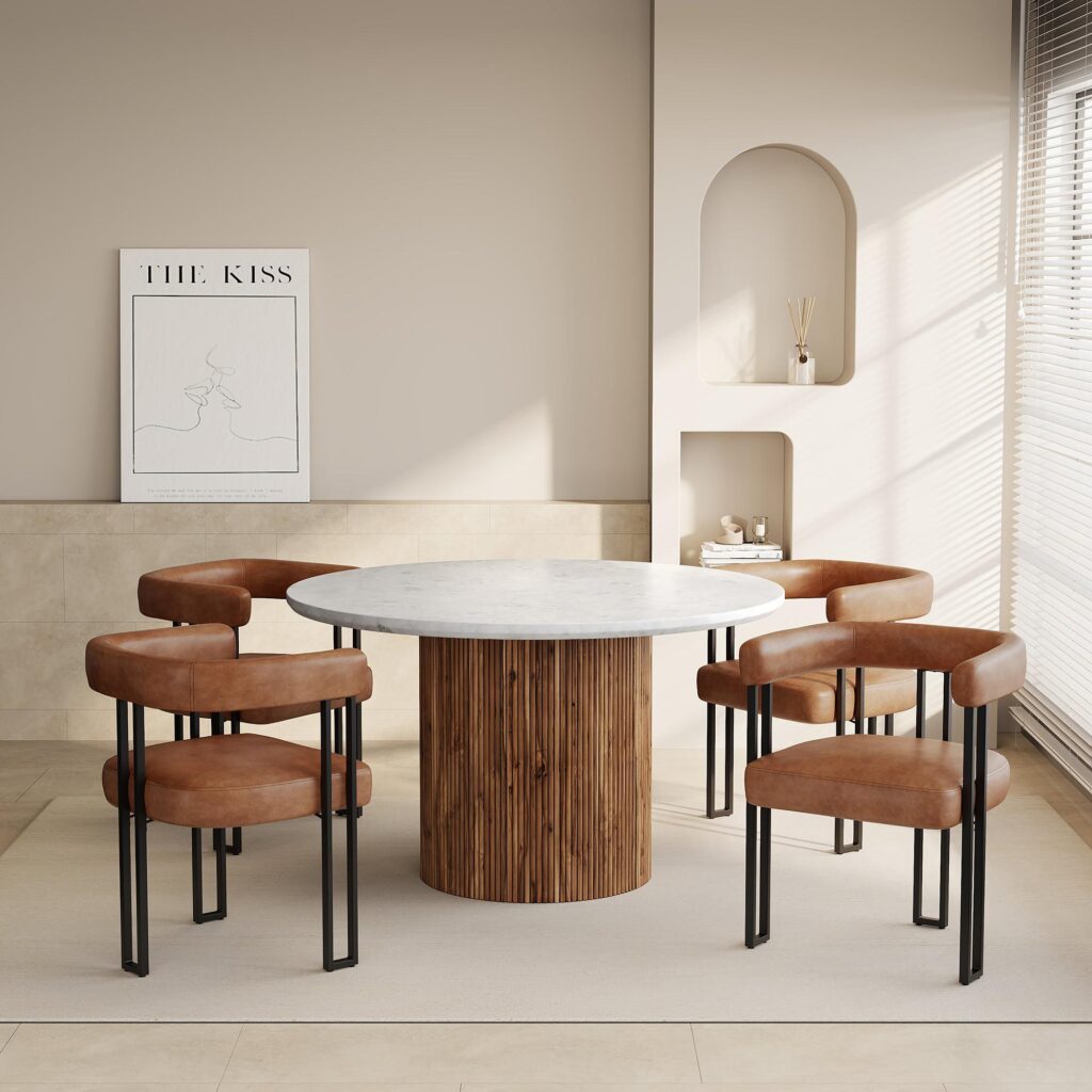 Jilsa/Scarlet 5pc Dining Set - Walnut Table with Saddle Chair