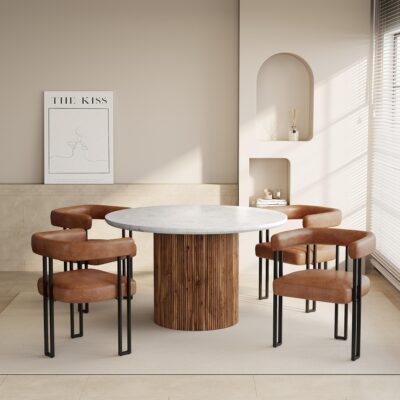 Jilsa/Scarlet 5pc Dining Set - Walnut Table with Saddle Chair